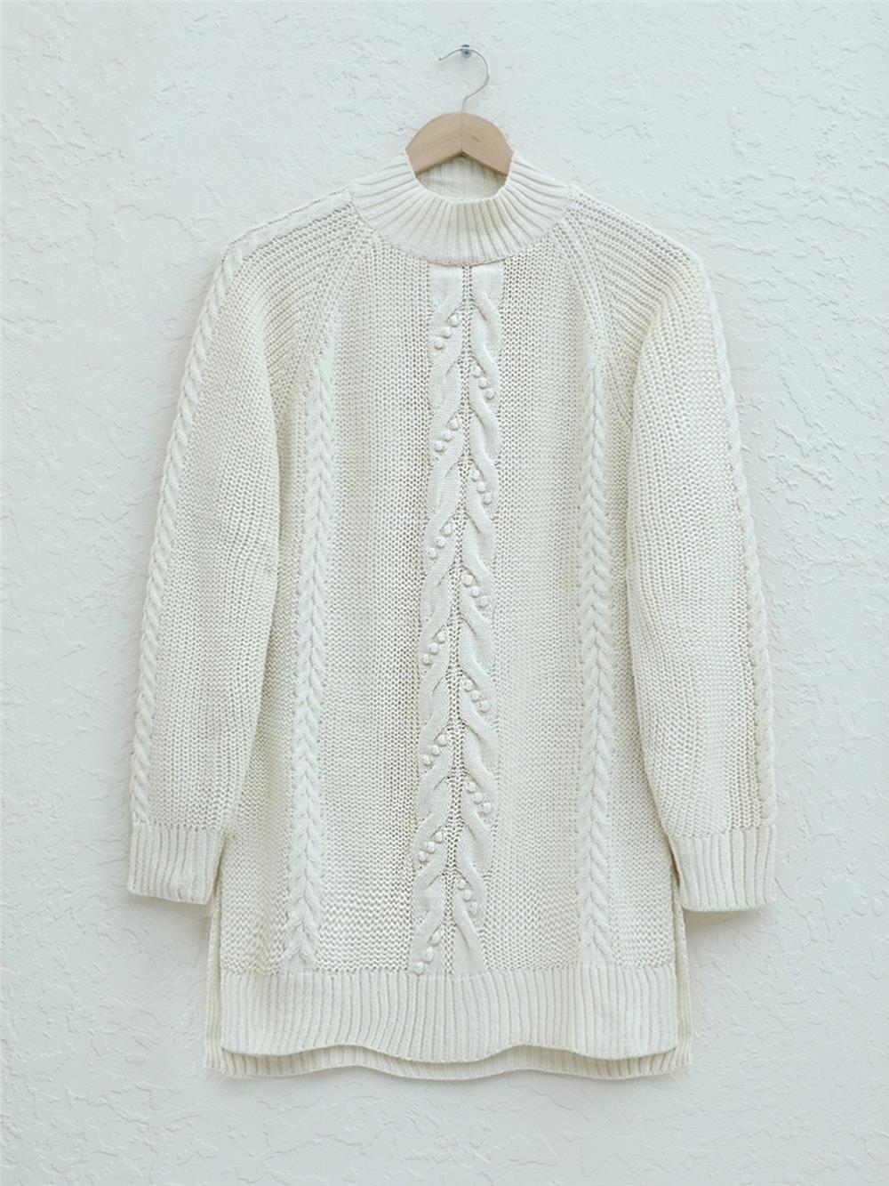 Braided Pompom Knitwear Tunic - Cream-109-0735-R28