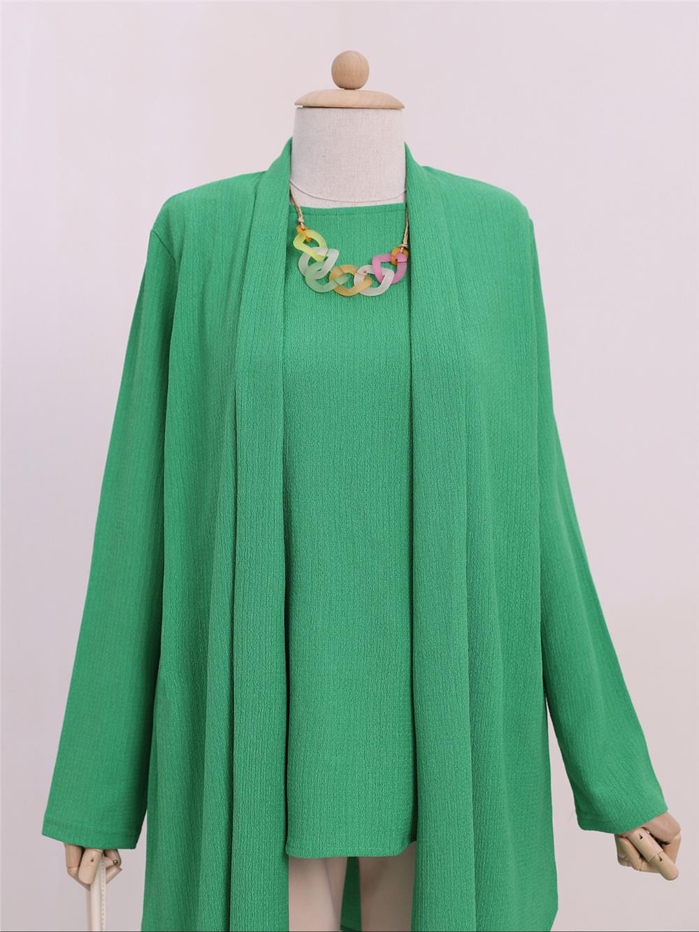 Shawl Collar Asymmetric Cut Necklace Crinkle Tunic -Green-186-631-R35