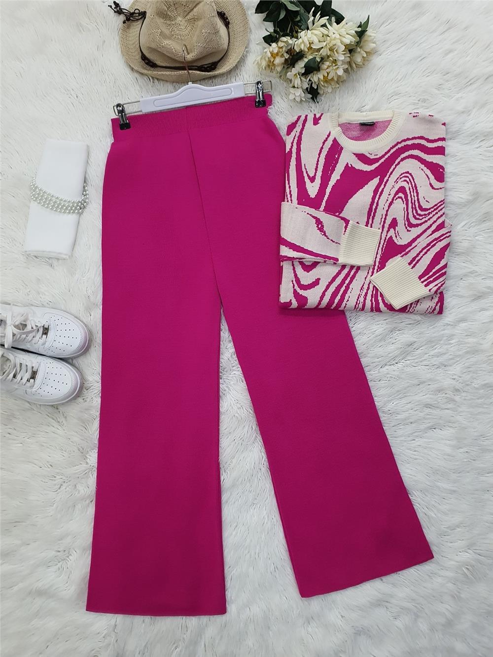 Loose Knitwear Trousers -Fuchsia-295-2126-R14