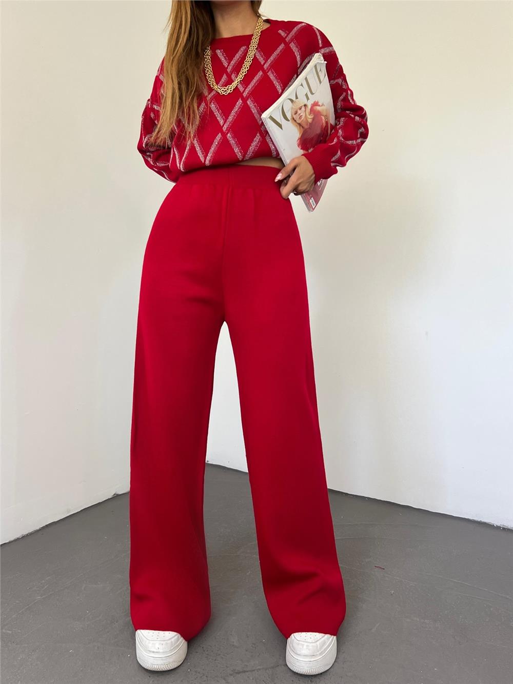 Loose Knitwear Trousers -Red-295-2126-R33