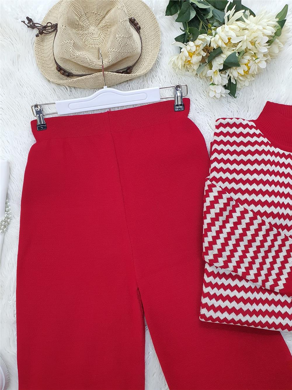 Loose Knitwear Trousers -Red-295-2126-R33