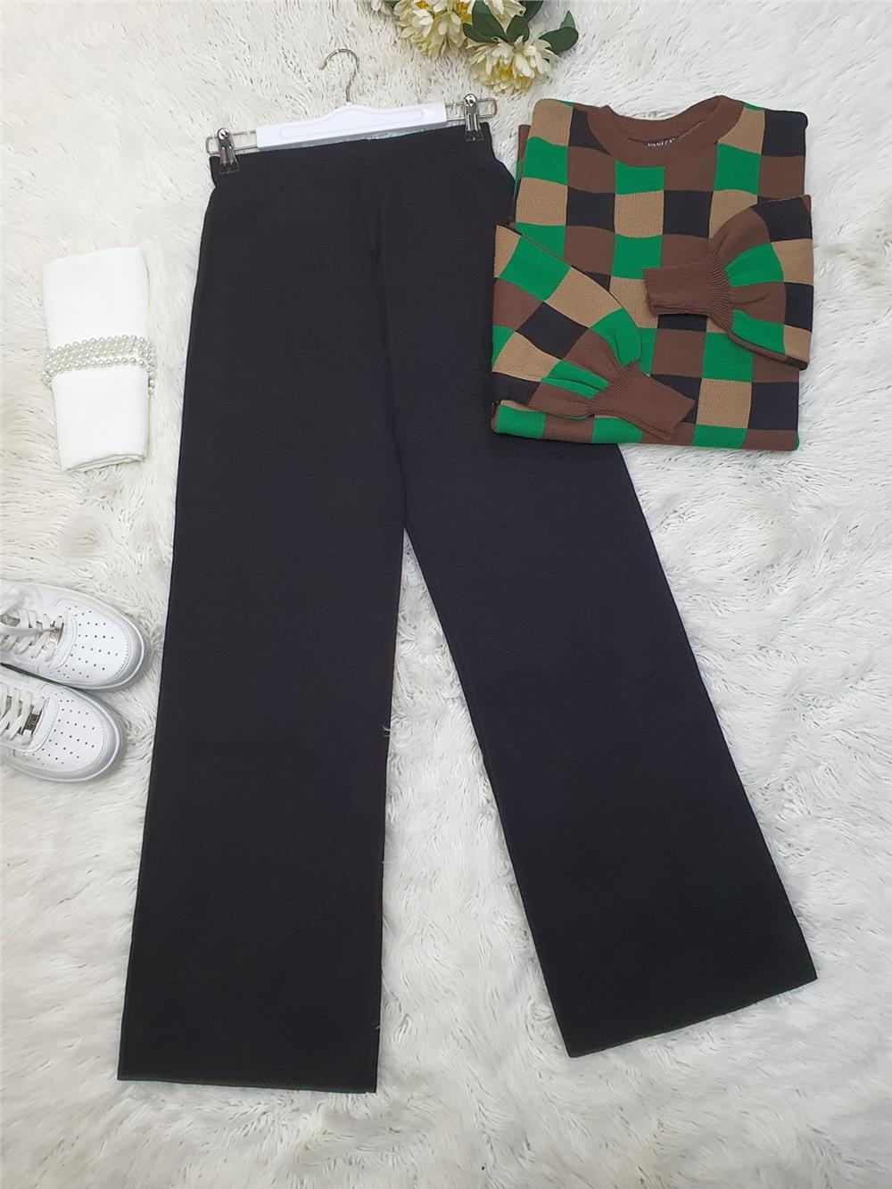 Loose Knitwear Trousers -Black-295-2126-R01
