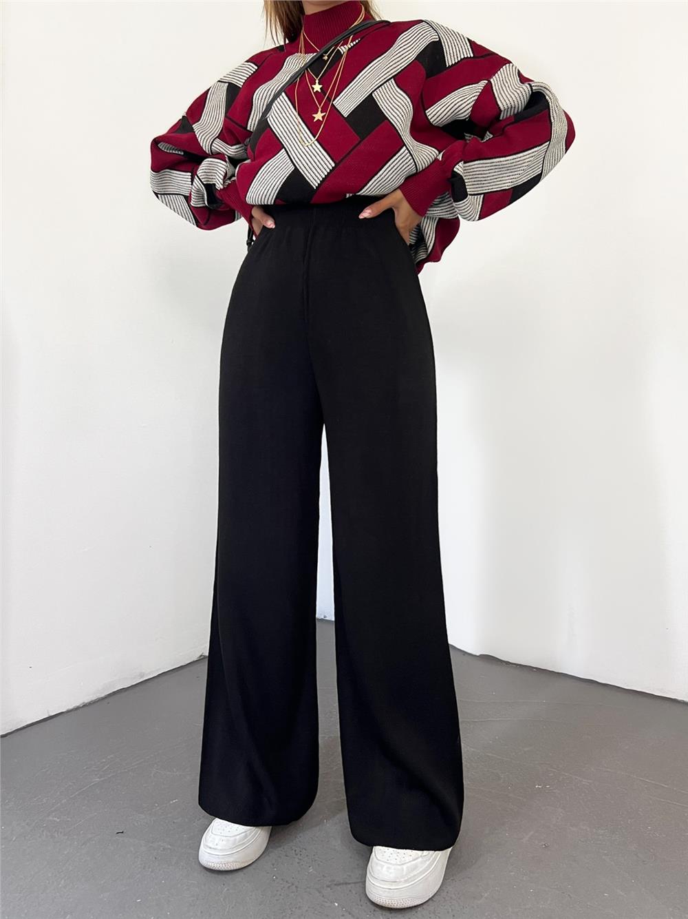 Loose Knitwear Trousers -Black-295-2126-R01