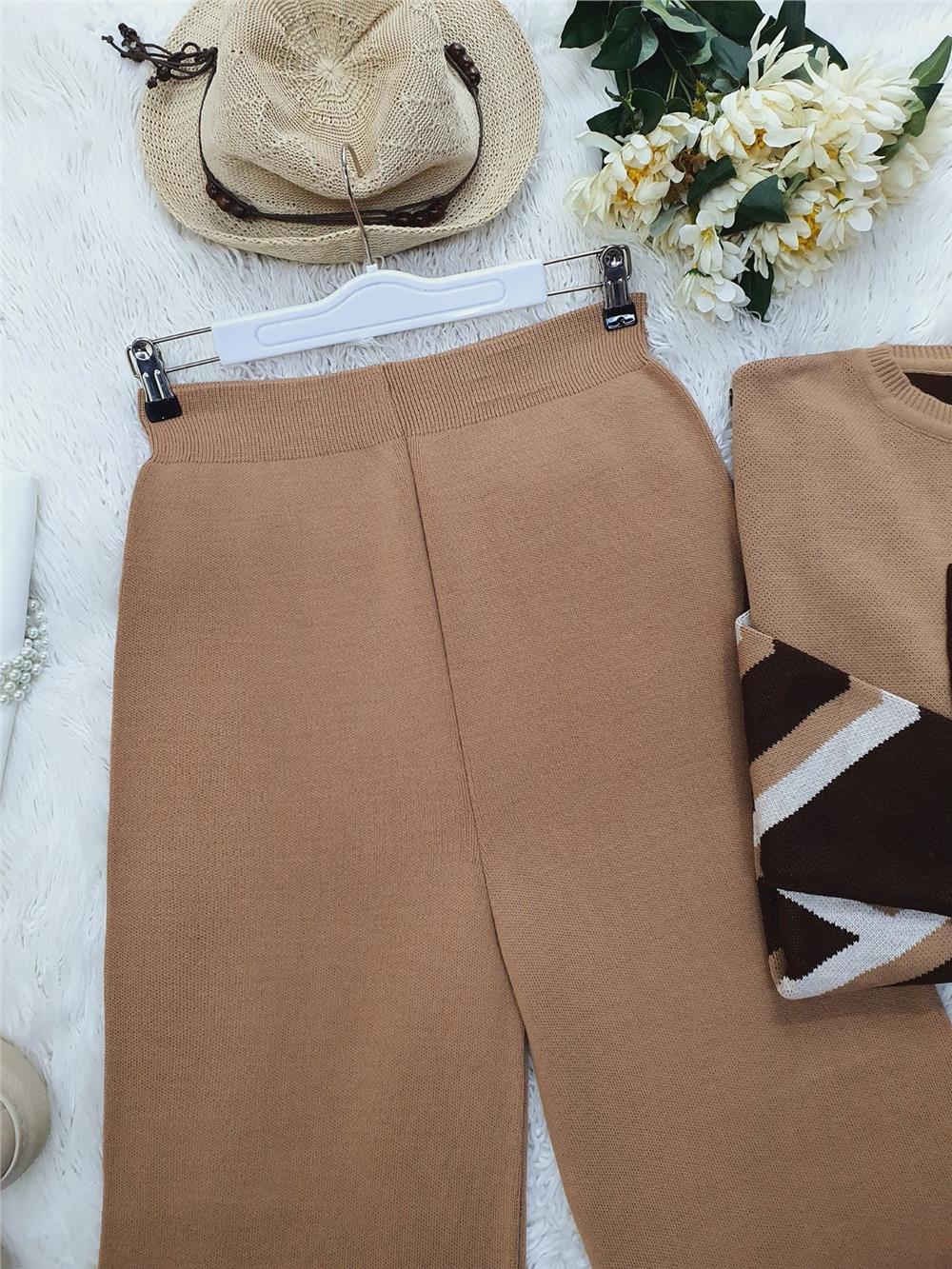 Loose Knitwear Trousers -Mink Color-295-2126-R23