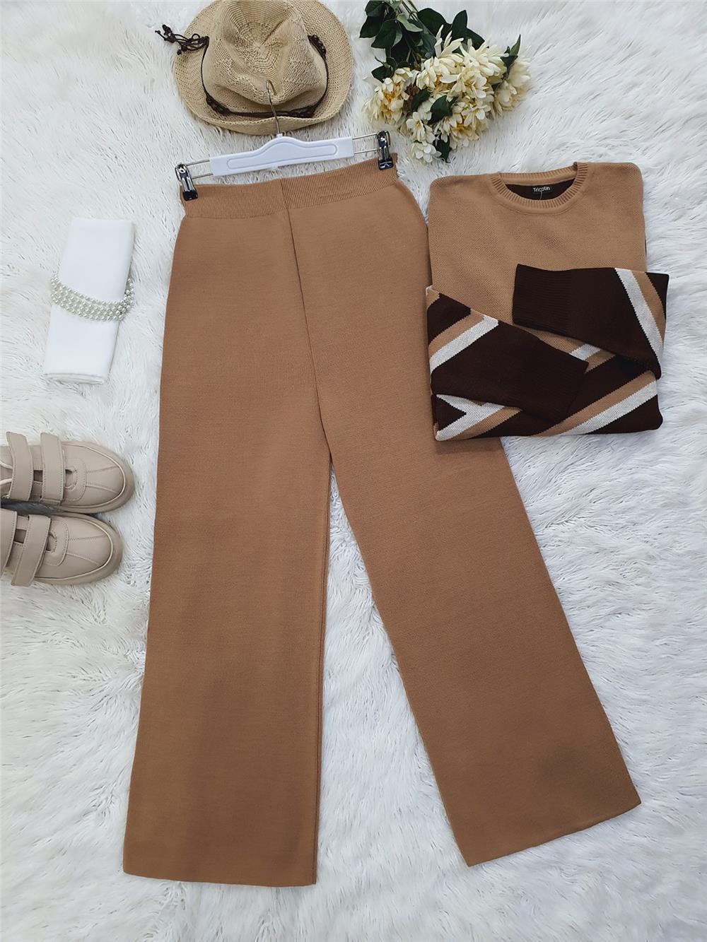 Loose Knitwear Trousers -Mink Color-295-2126-R23