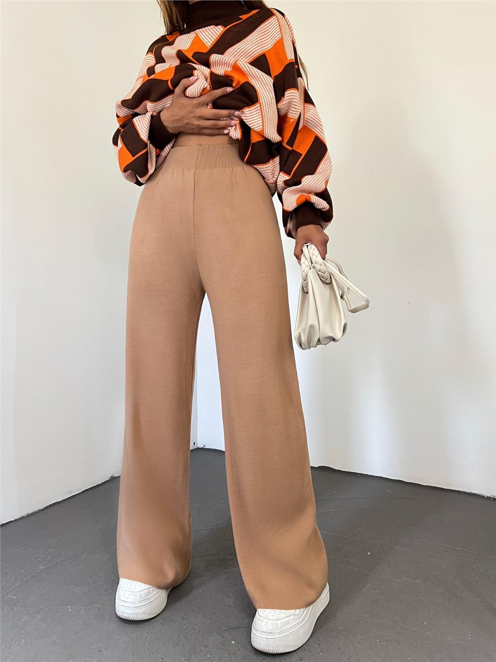 Loose Knitwear Trousers -Mink Color-295-2126-R23