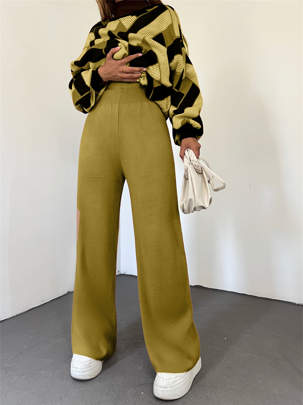 Casual Knitwear Trousers -Oil Green-295-2126-R72
