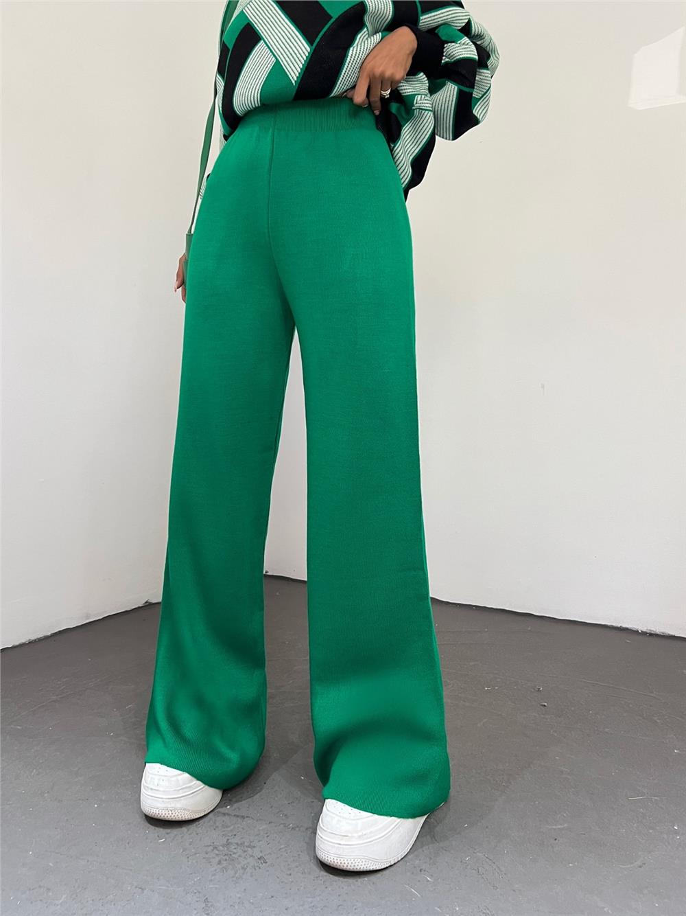 Loose Knitwear Trousers -Green-295-2126-R35