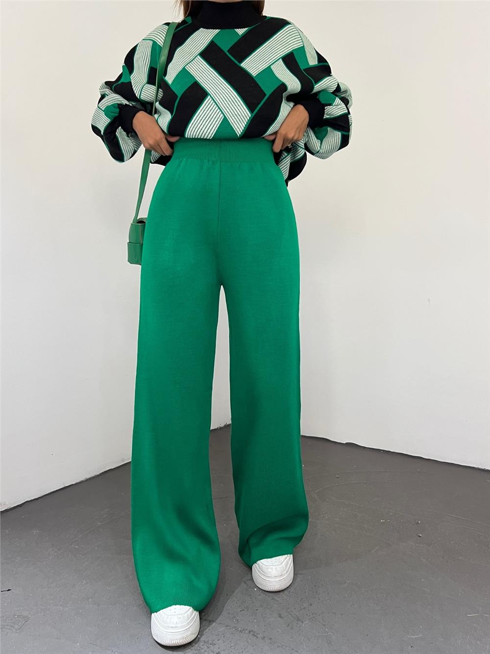 Loose Knitwear Trousers -Green-295-2126-R35