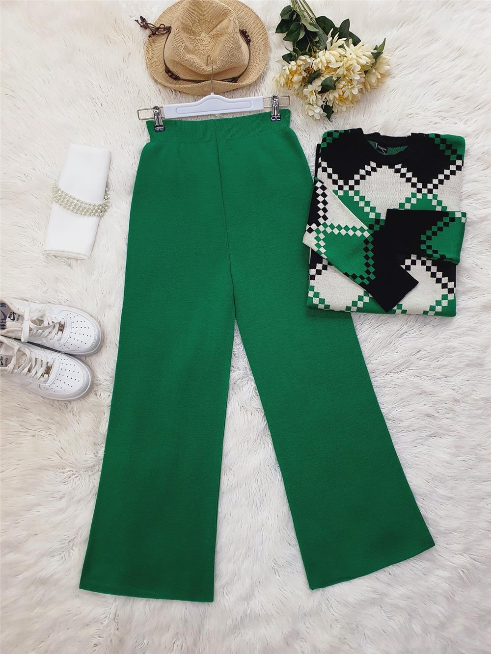 Loose Knitwear Trousers -Green-295-2126-R35