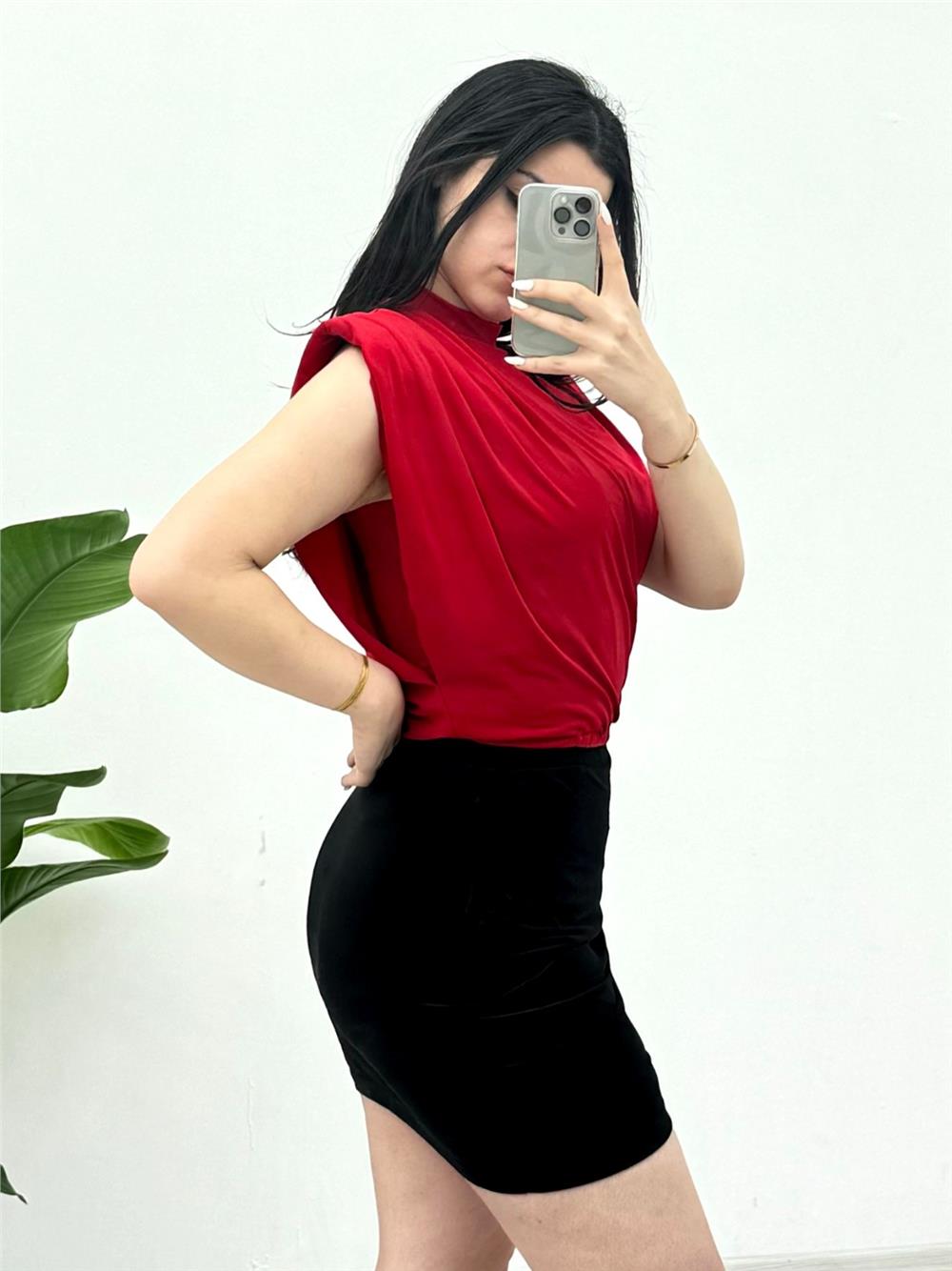 Zero Sleeve Padding Sandy Blouse -Red-246-2645-R33