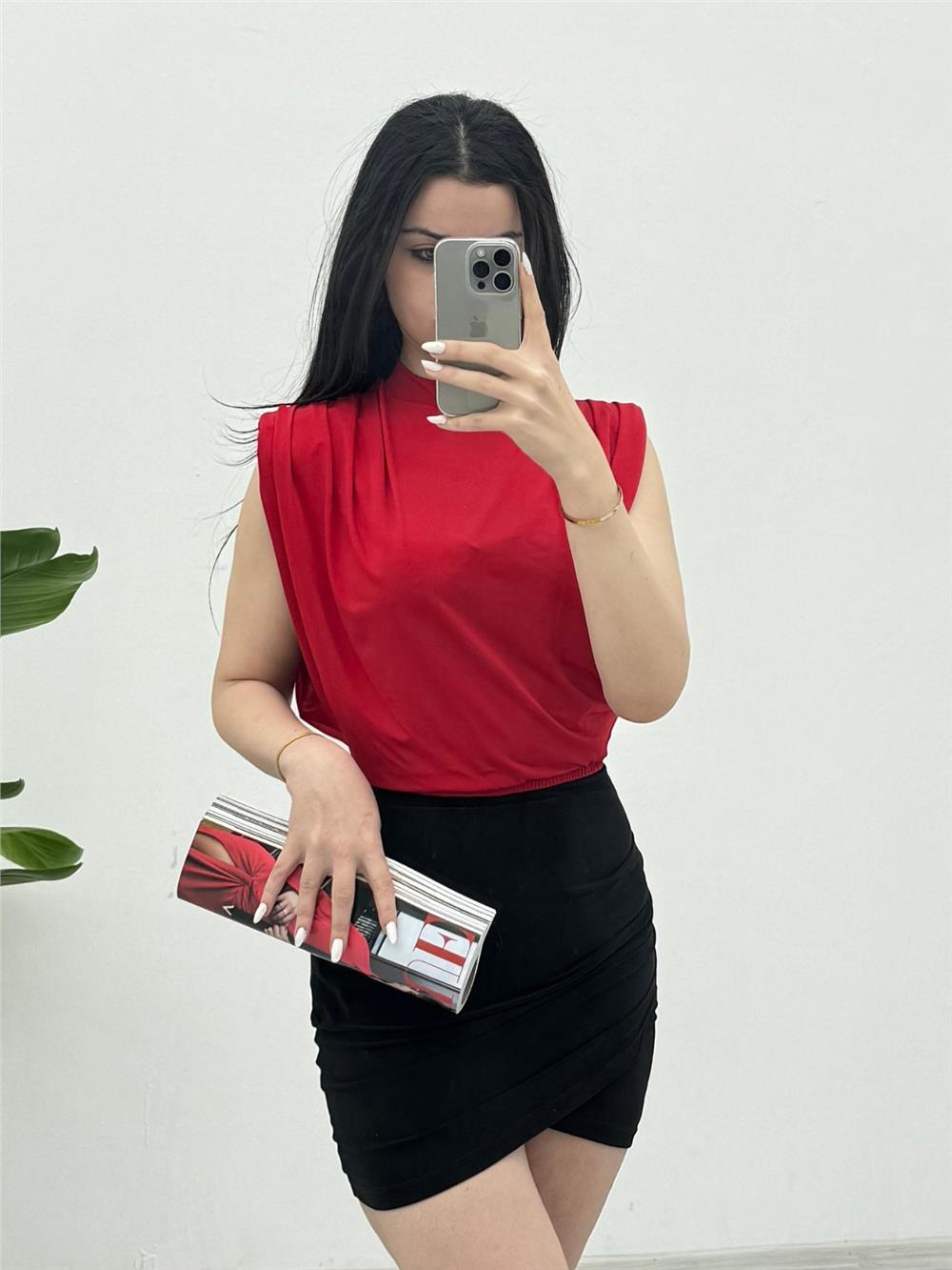 Zero Sleeve Padding Sandy Blouse -Red-246-2645-R33