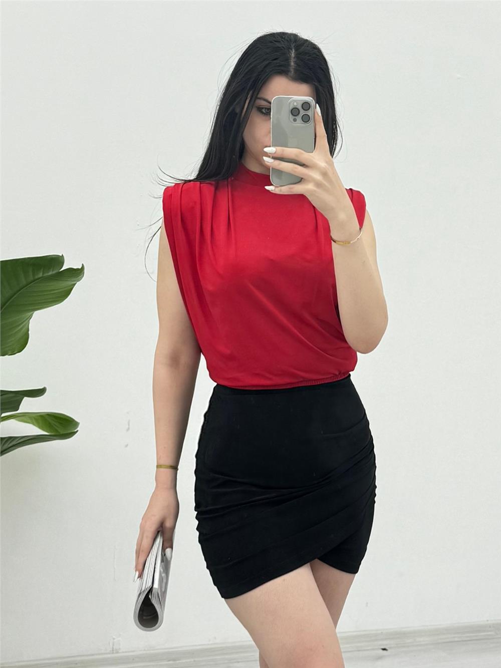 Zero Sleeve Padding Sandy Blouse -Red-246-2645-R33