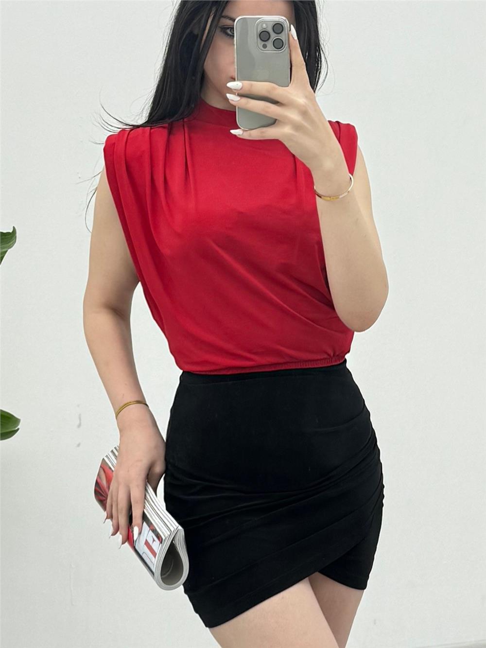 Zero Sleeve Padding Sandy Blouse -Red-246-2645-R33