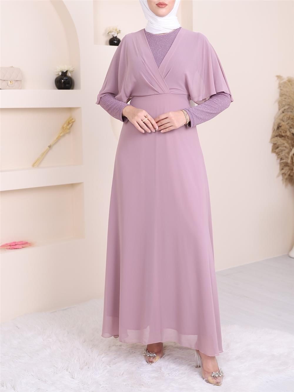 فستان سهرة طويل شيفون لامع - ليلكي-111-60741-R42