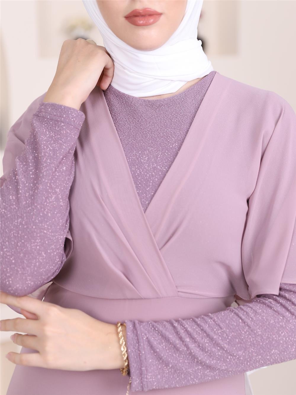 فستان سهرة طويل شيفون لامع - ليلكي-111-60741-R42