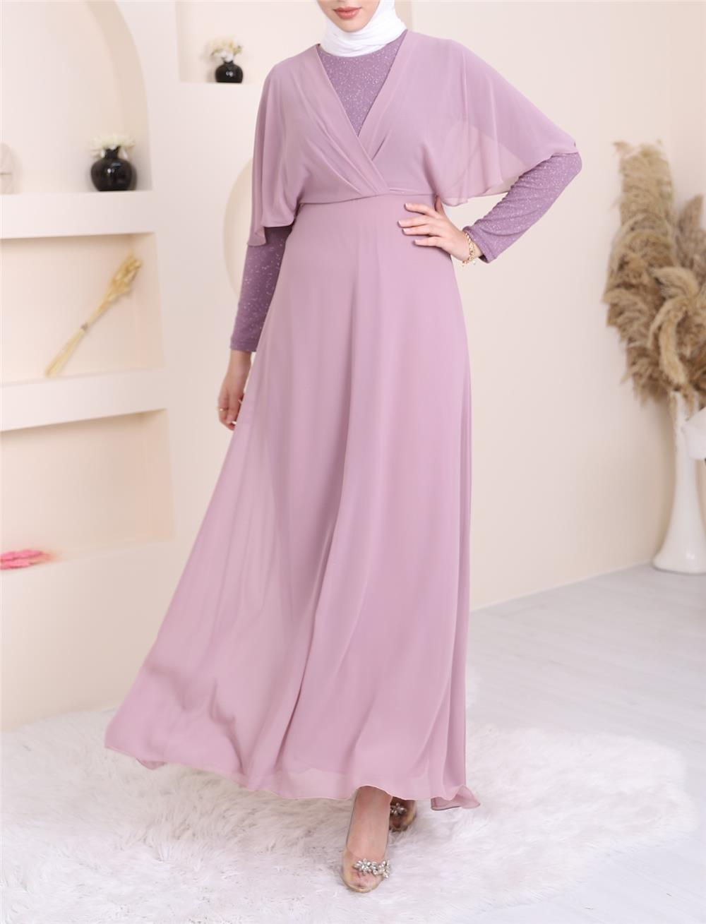 فستان سهرة طويل شيفون لامع - ليلكي-111-60741-R42