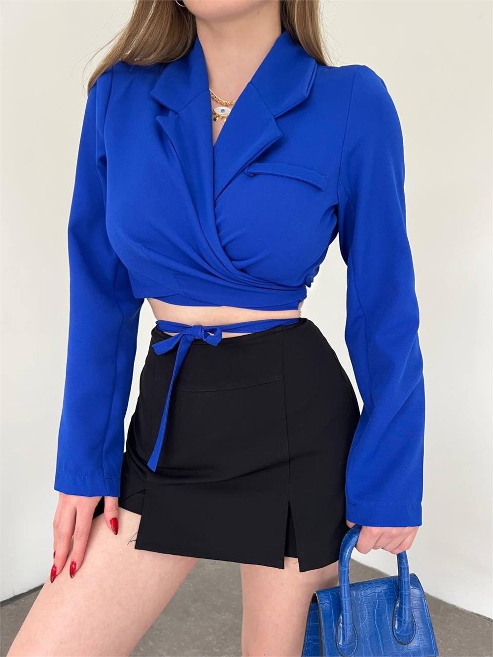 Crop Jacket with Low-cut Back and Lace Waist - Saks-358-10322-R10