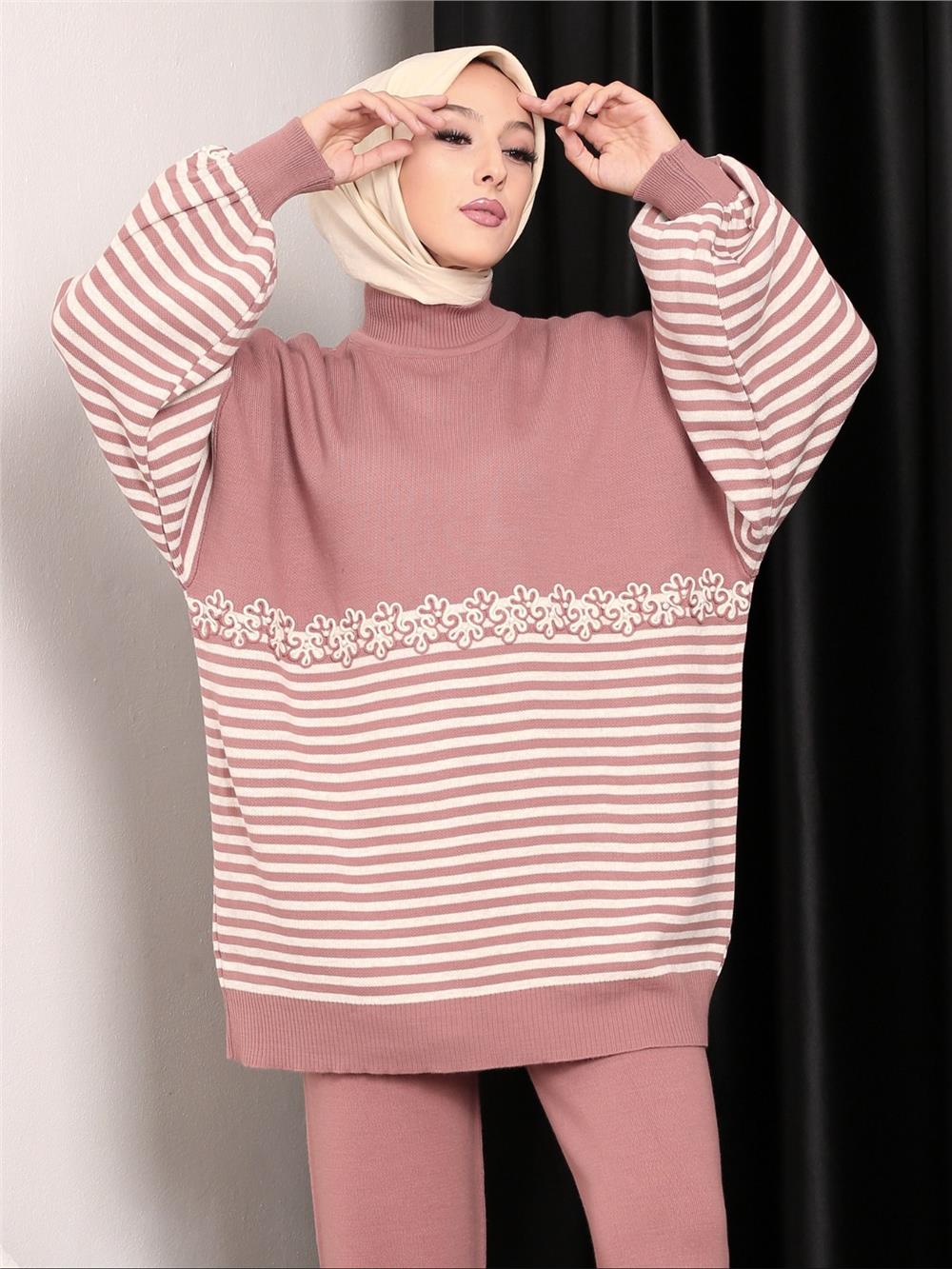 Süzene Embroidered Striped Knitwear Tunic -G.Kurusu-295-5379-R27