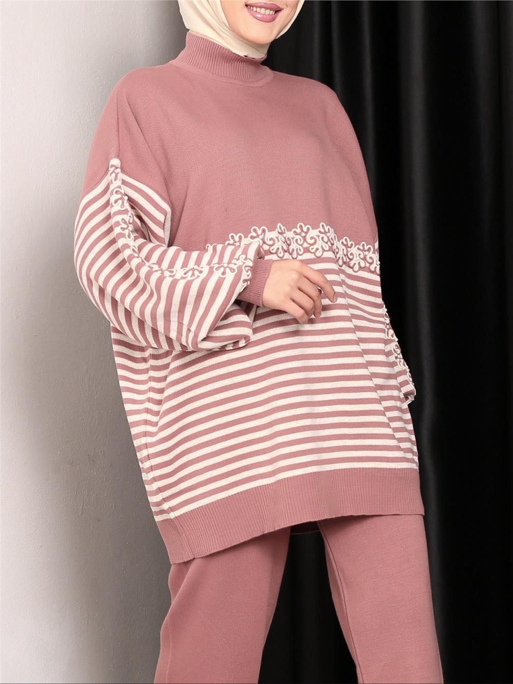 Süzene Embroidered Striped Knitwear Tunic -G.Kurusu-295-5379-R27
