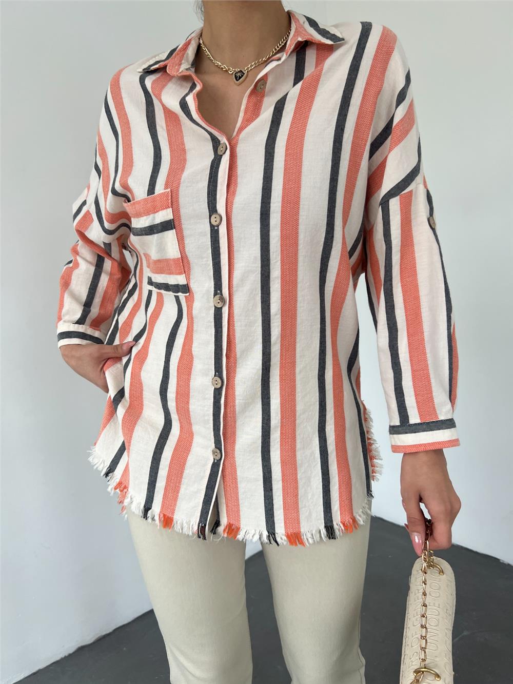 Single Pocket Oval Cut Tunic with Tassel Skirt -Orange-317-2244-R16
