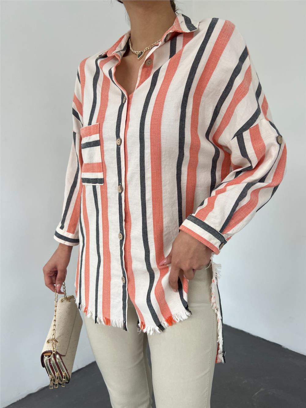 Single Pocket Oval Cut Tunic with Tassel Skirt -Orange-317-2244-R16