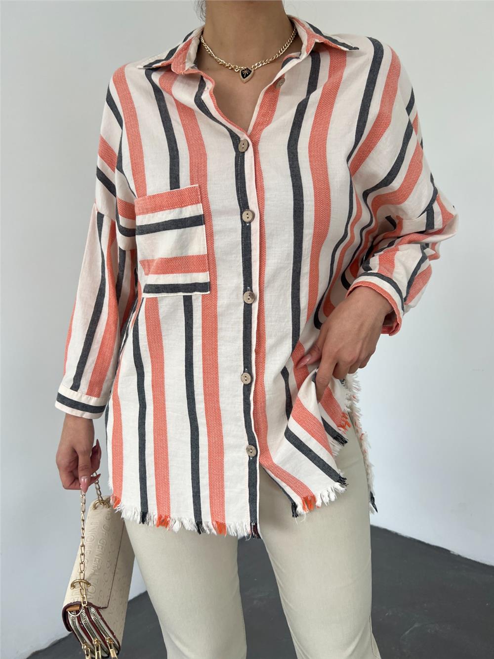 Single Pocket Oval Cut Tunic with Tassel Skirt -Orange-317-2244-R16