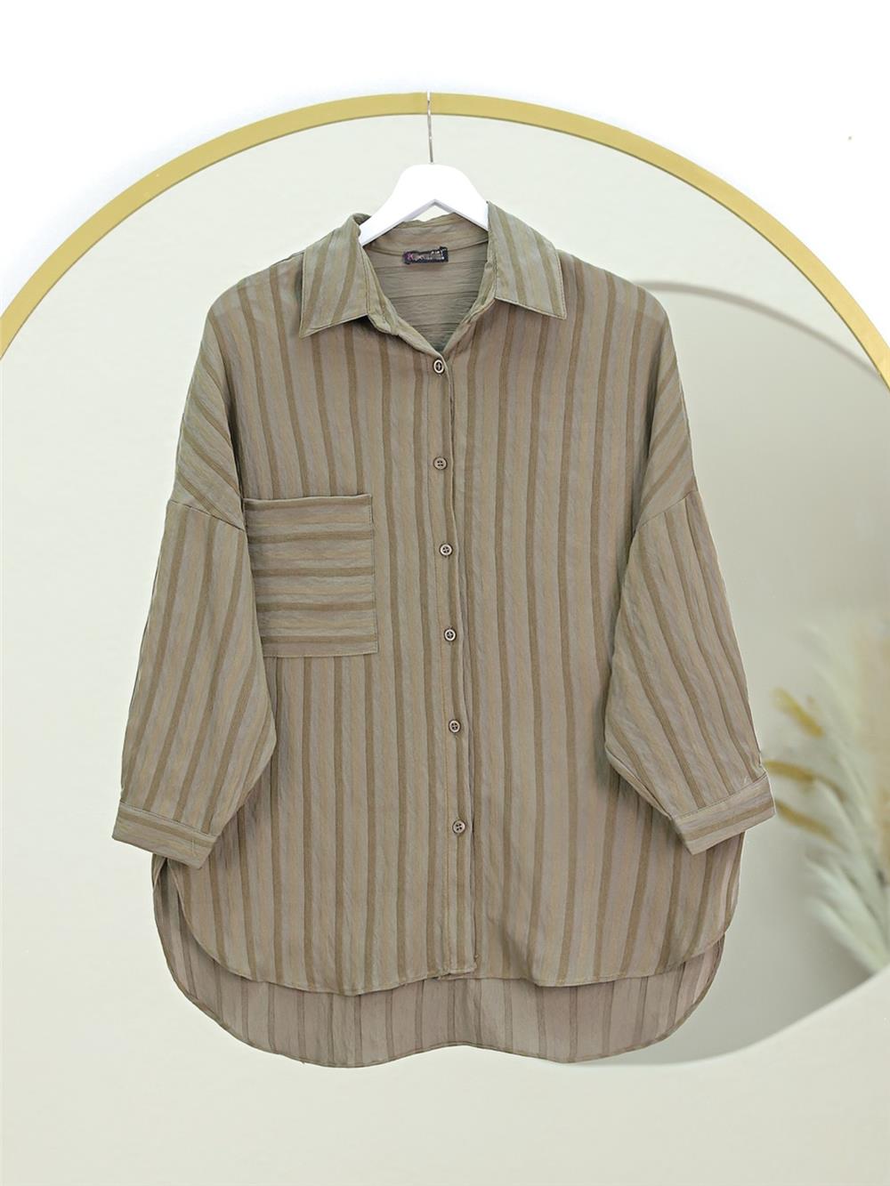 Tek Cepli Kolu Katlamalı Oval Kesim Gömlek -Haki-317-2417-R05