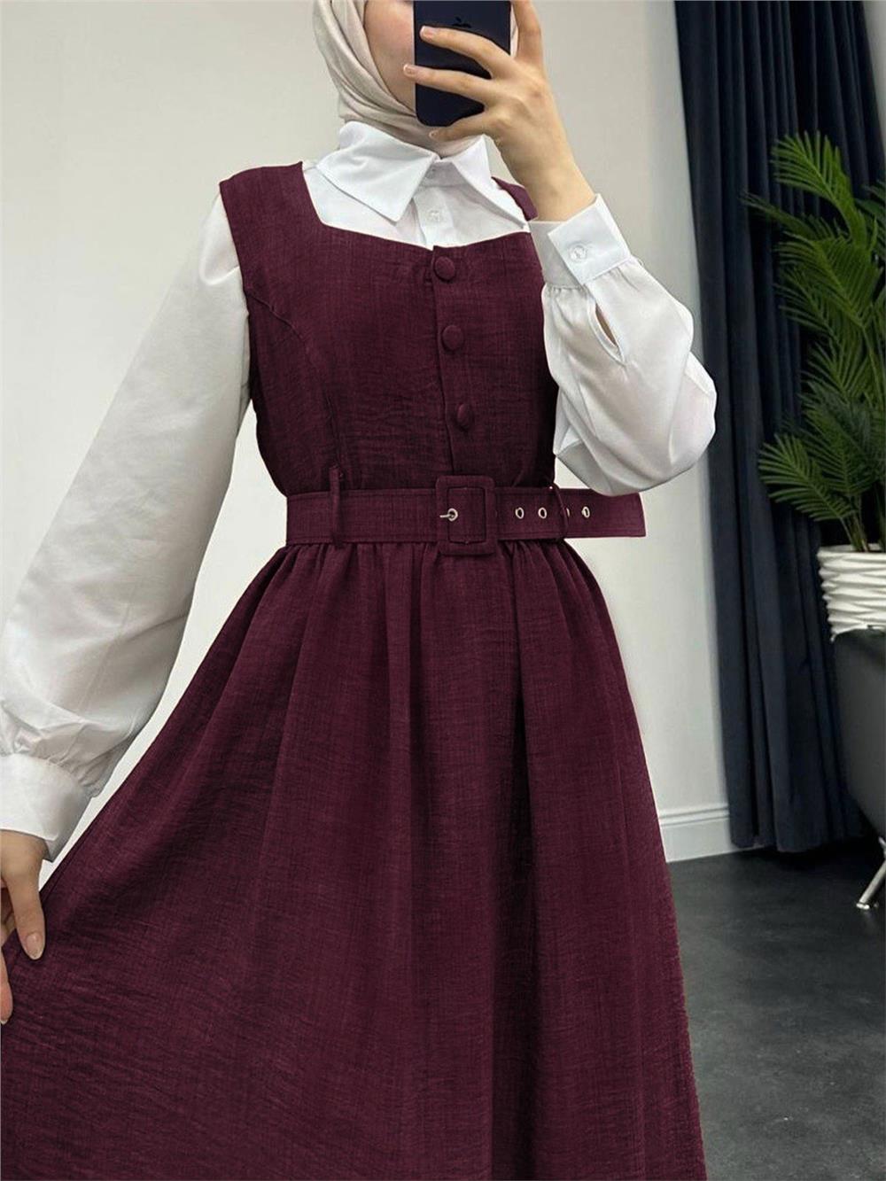 Top Düğmeli Gömlekli İkili Takım Jile    -Bordo-386-5997-R04