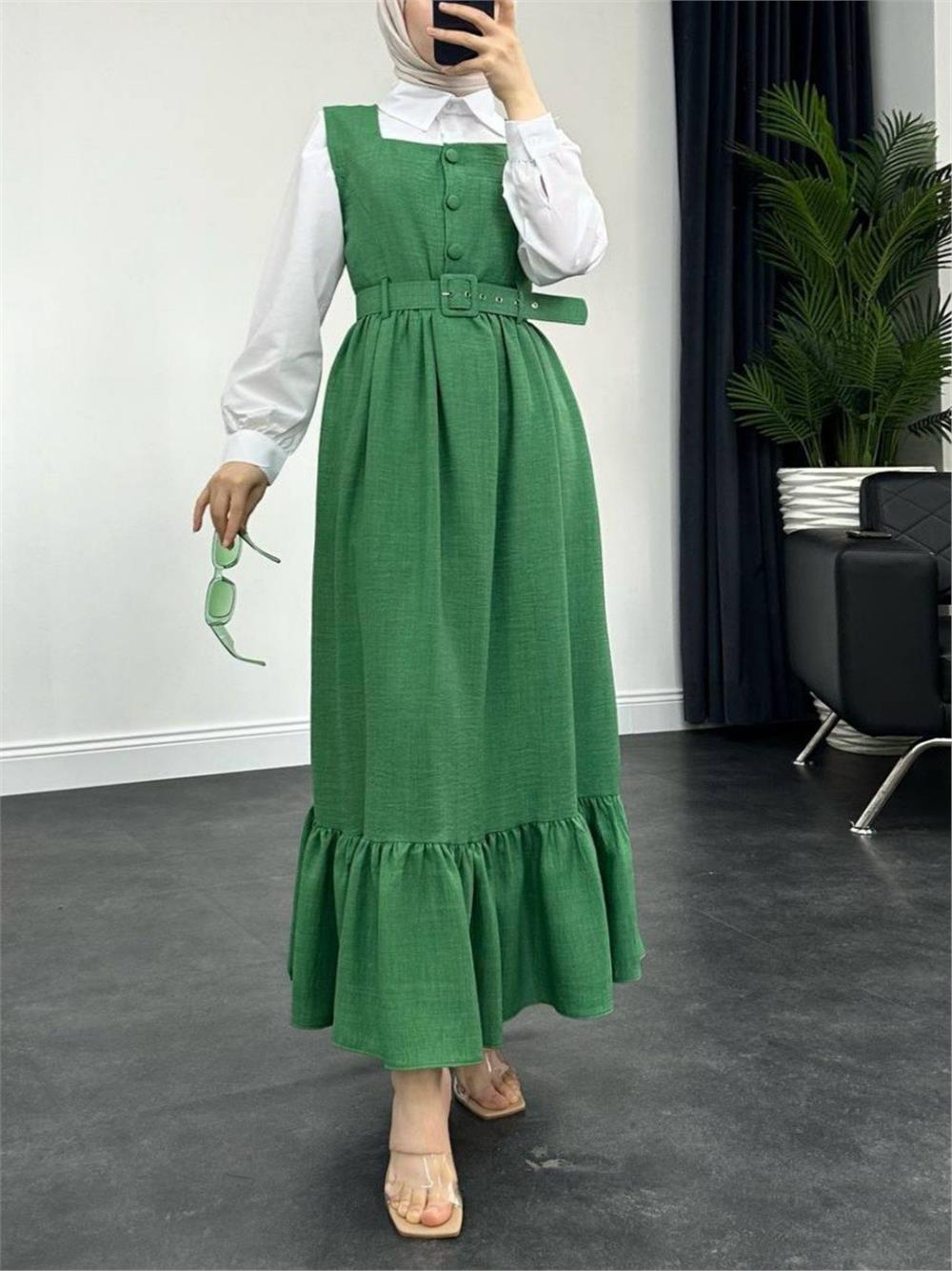 Top Buttoned Shirt Double Suit Gilet -Green-386-5997-R35