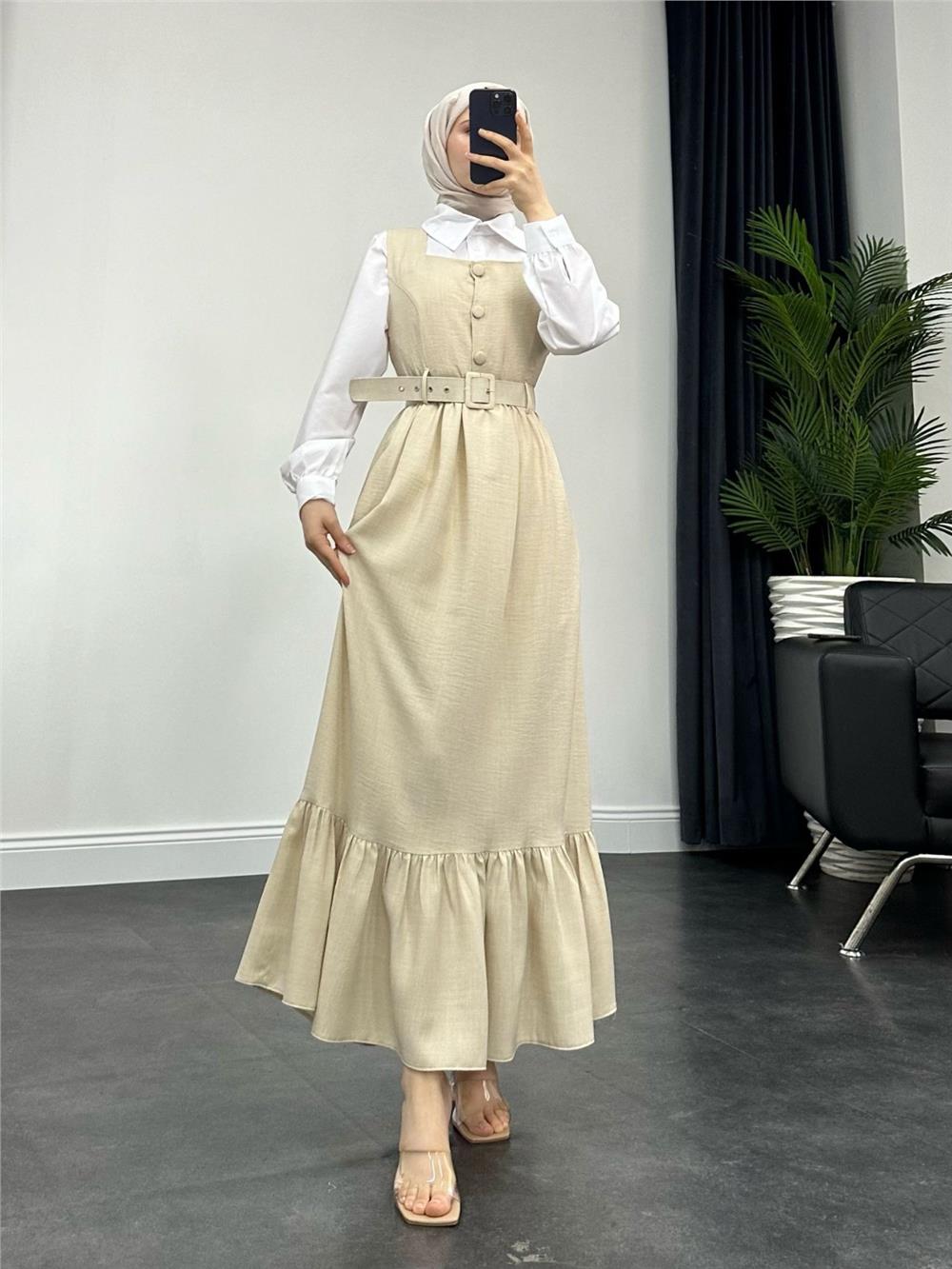Buttoned Shirt Double Suit Gilet -Beige-386-5997-R56