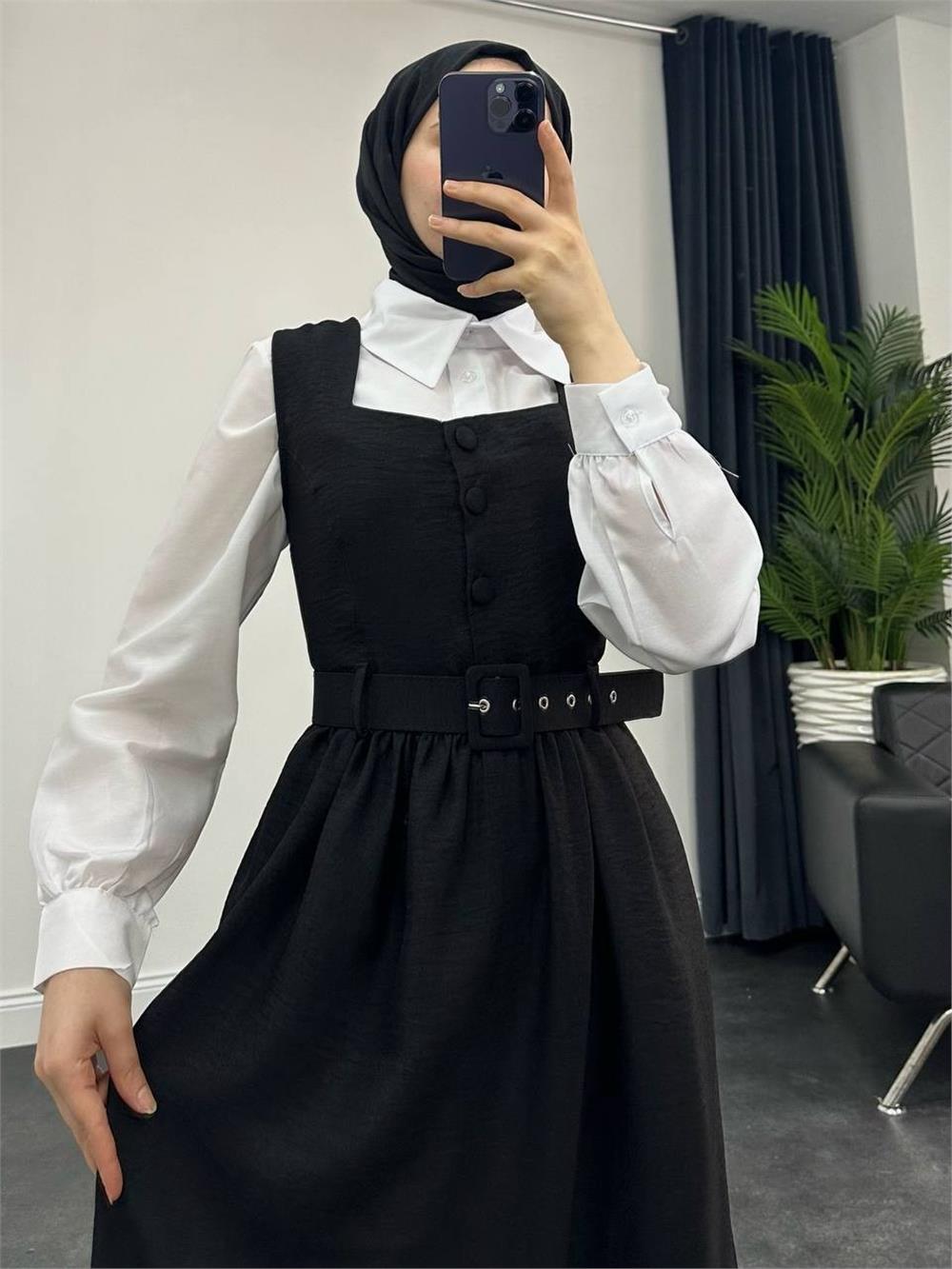 Top Buttoned Shirt Double Suit Gilet -Black-386-5997-R01