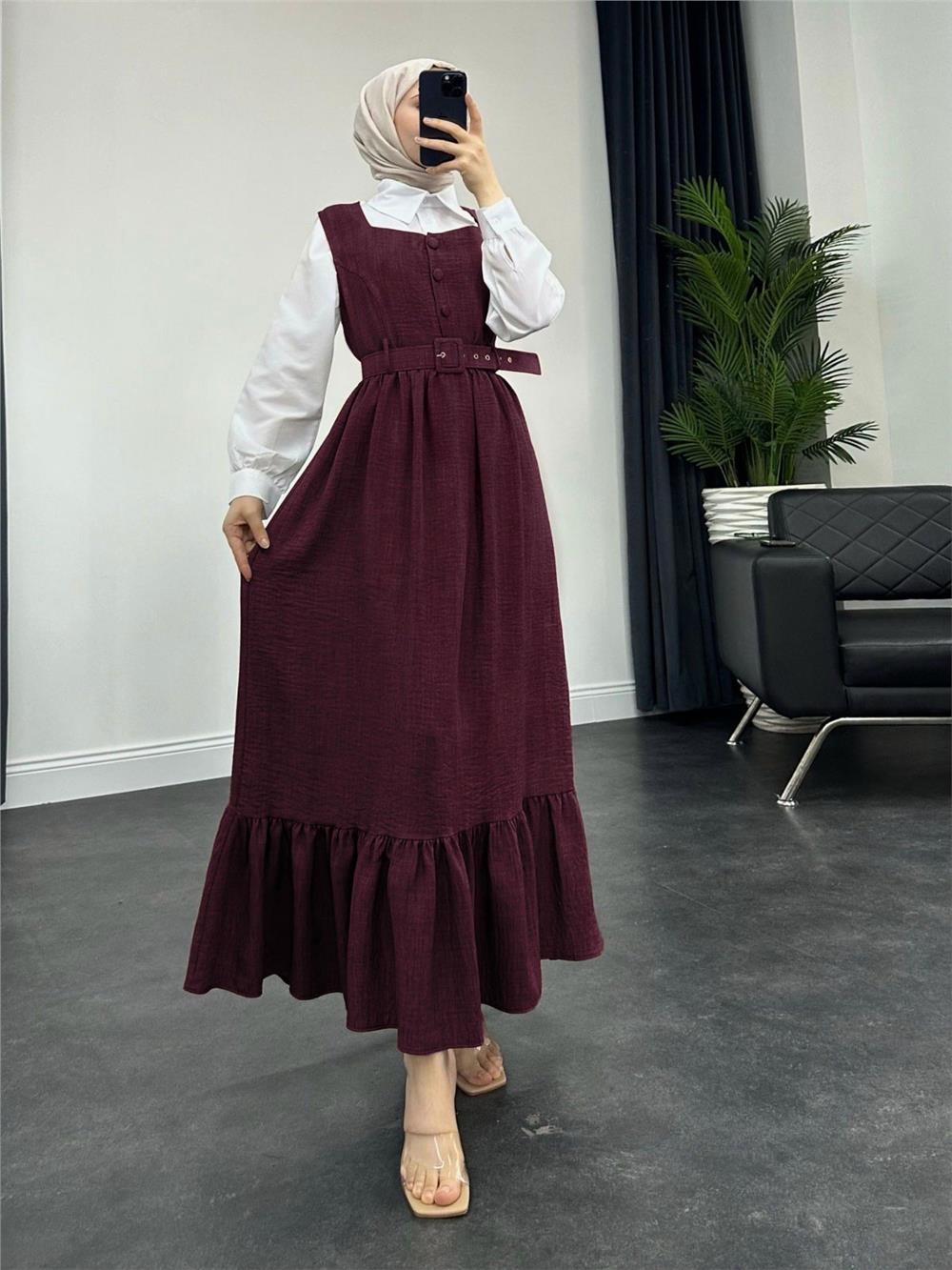 Top Düğmeli Gömlekli İkili Takım Jile    -Bordo-386-5997-R04