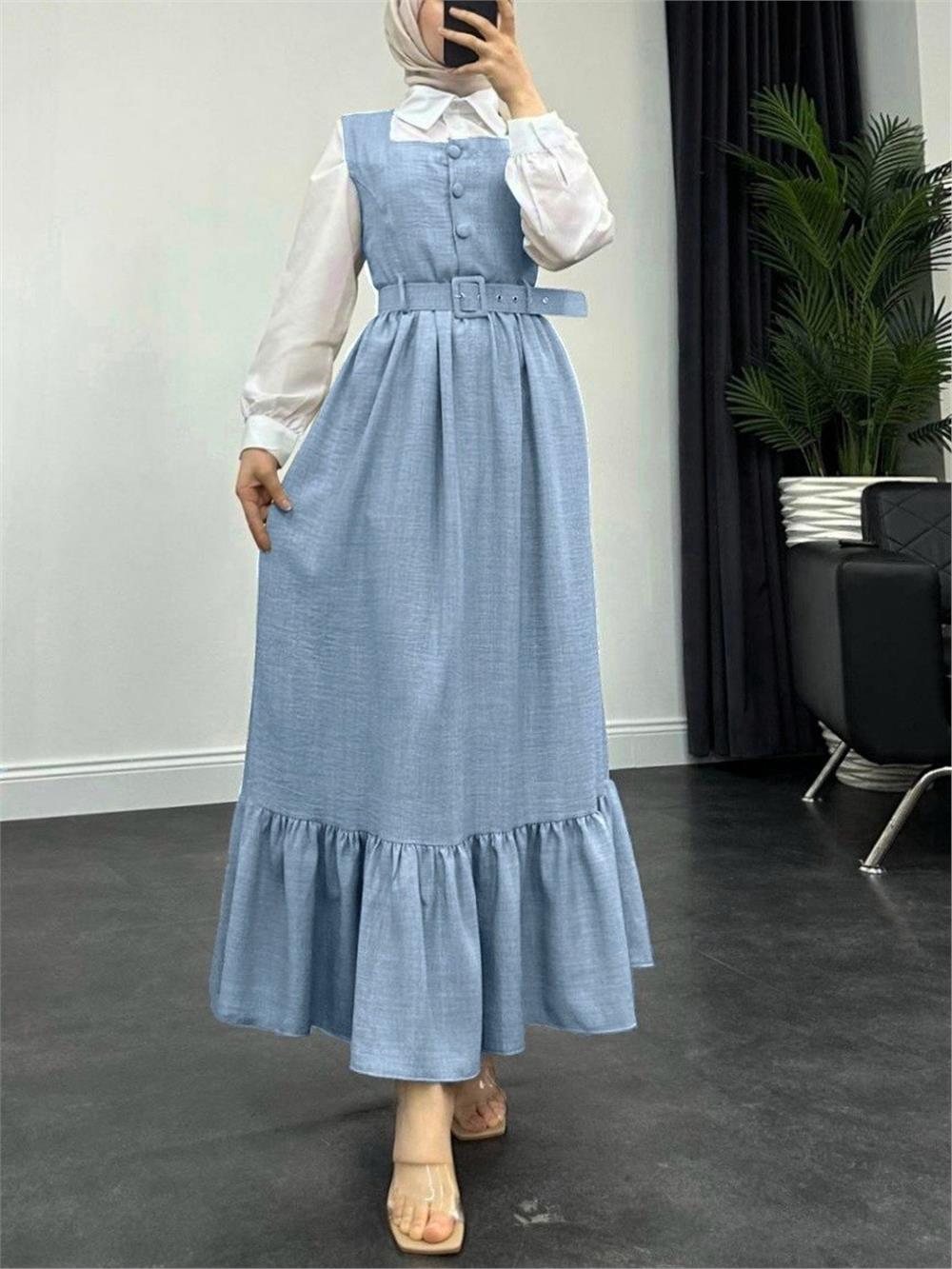 Buttoned Shirt Double Suit Gilet - Baby Blue-386-5997-R32