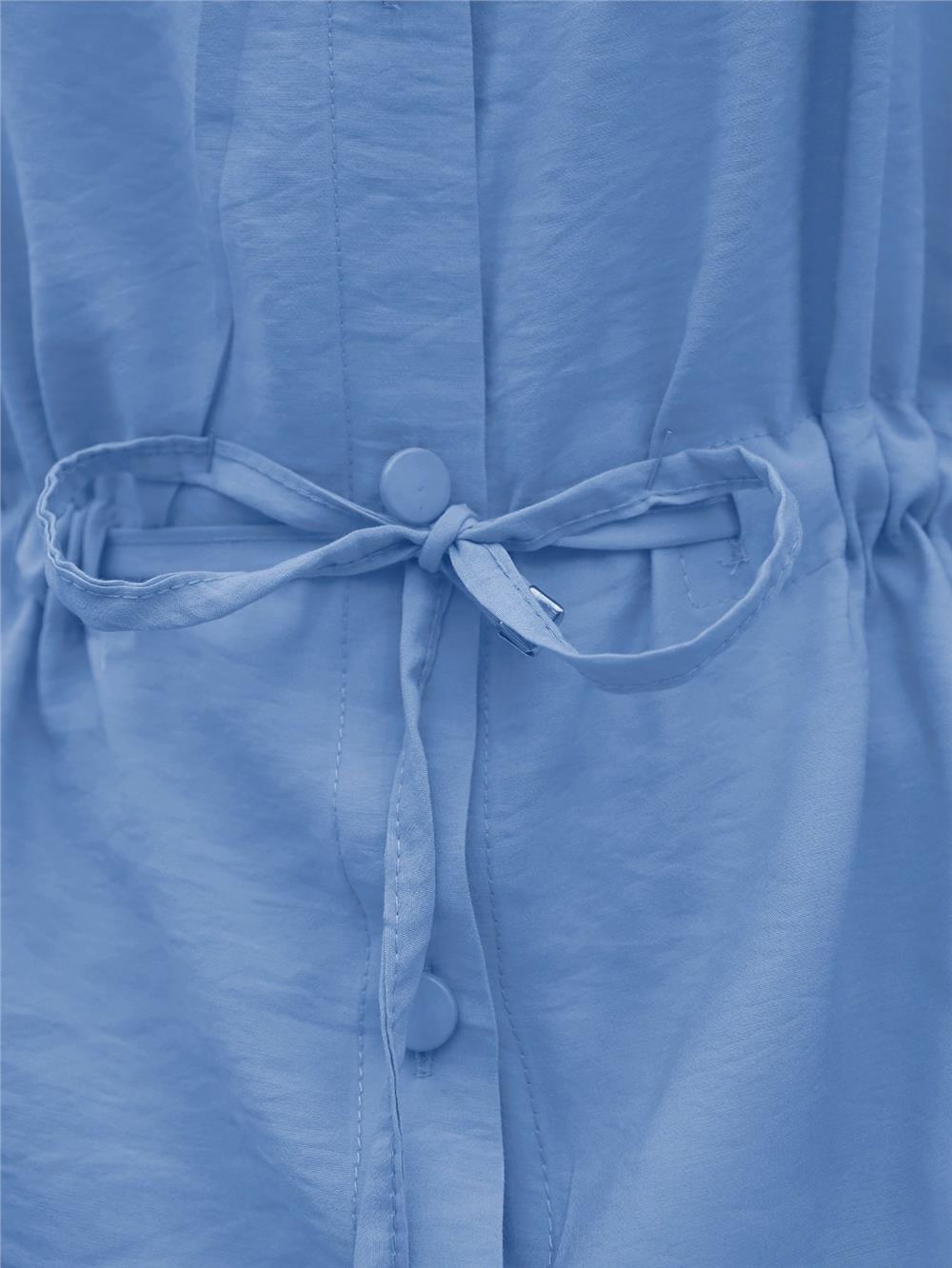 Tünel Bağcıklı Düğmeli Gömlek Bluz -Bebe Mavi-398-1004-R32
