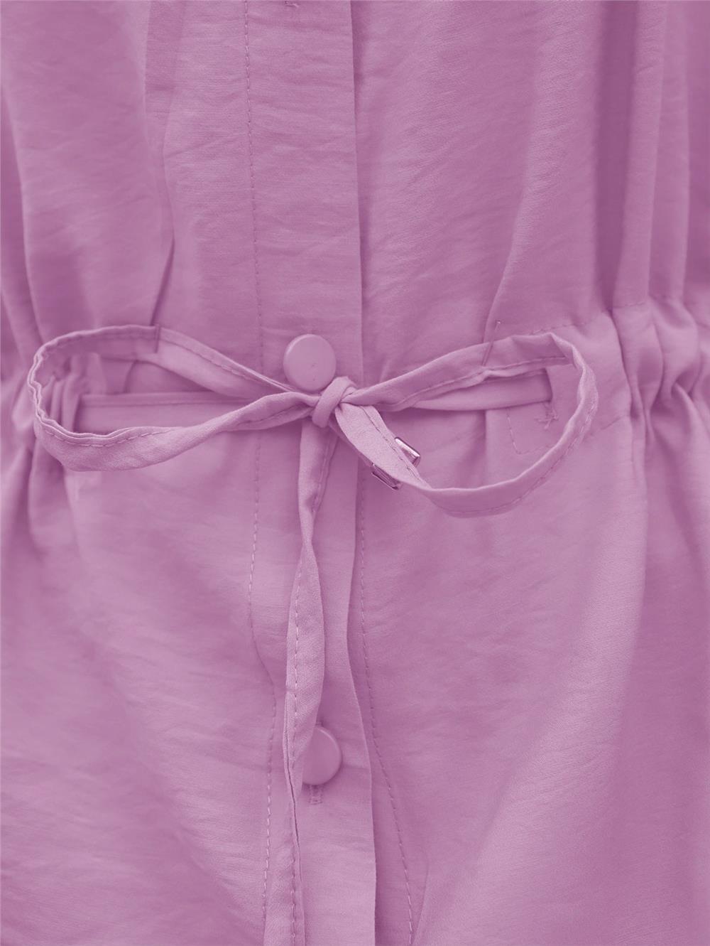 Tünel Bağcıklı Düğmeli Gömlek Bluz -Pembe-398-1004-R20