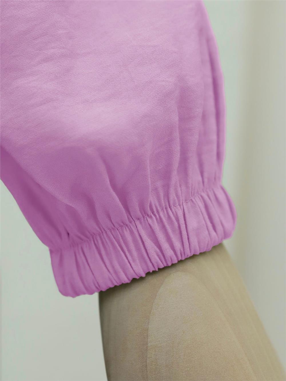 Tünel Bağcıklı Düğmeli Gömlek Bluz -Pembe-398-1004-R20