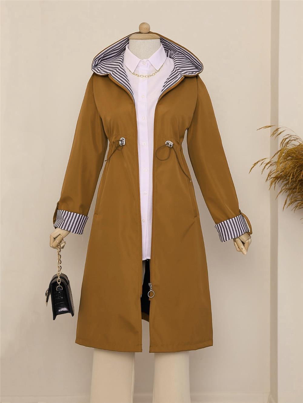 Tunnel Lace Hooded Trench Coat -Tan-186-613-R12