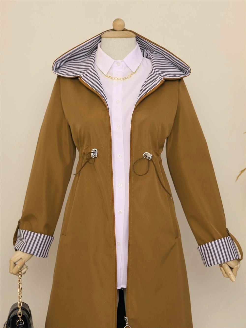 Tunnel Lace Hooded Trench Coat -Tan-186-613-R12