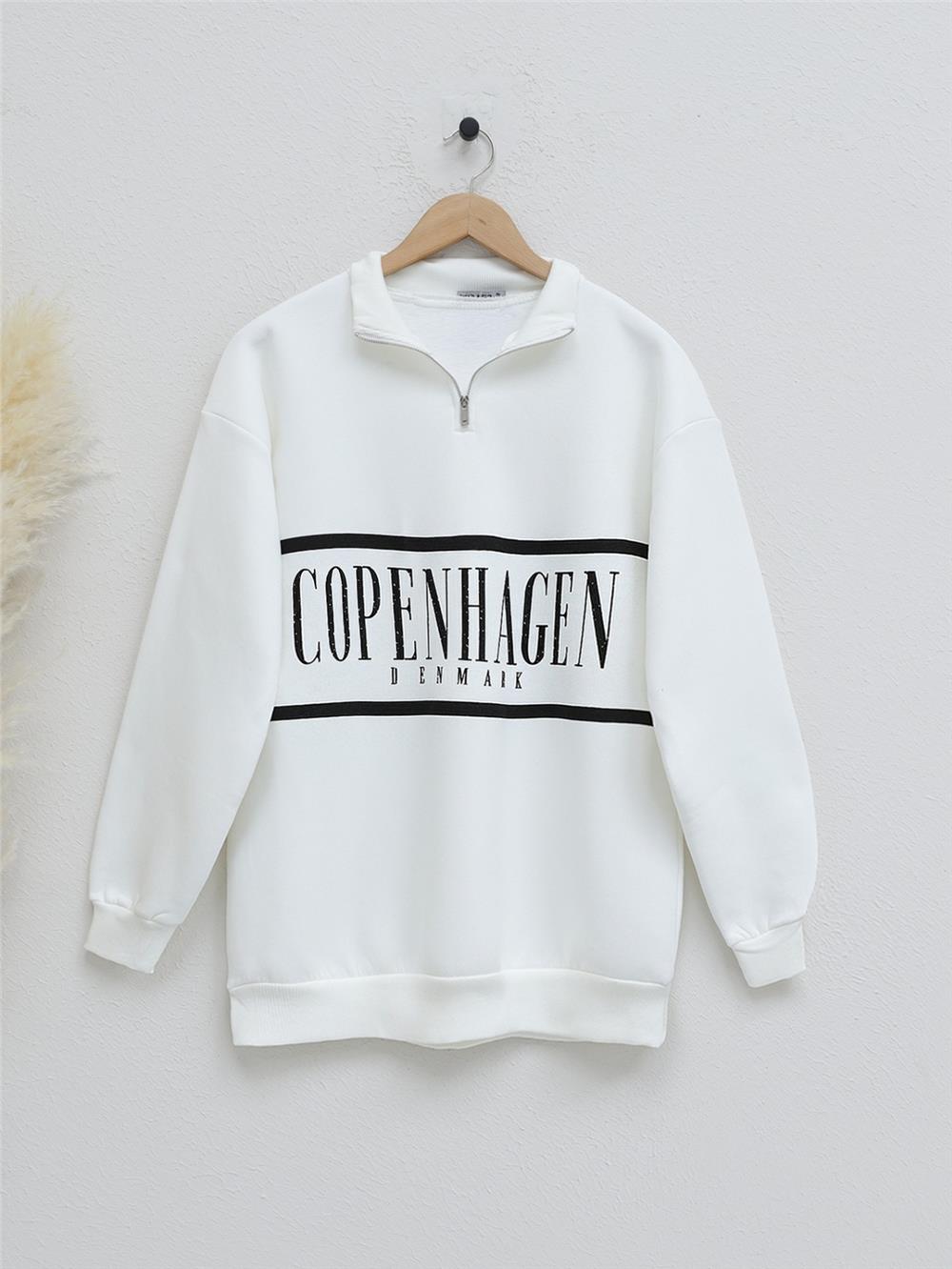 Three String Half Zipper Raised Sweat -White-104-1256-R02
