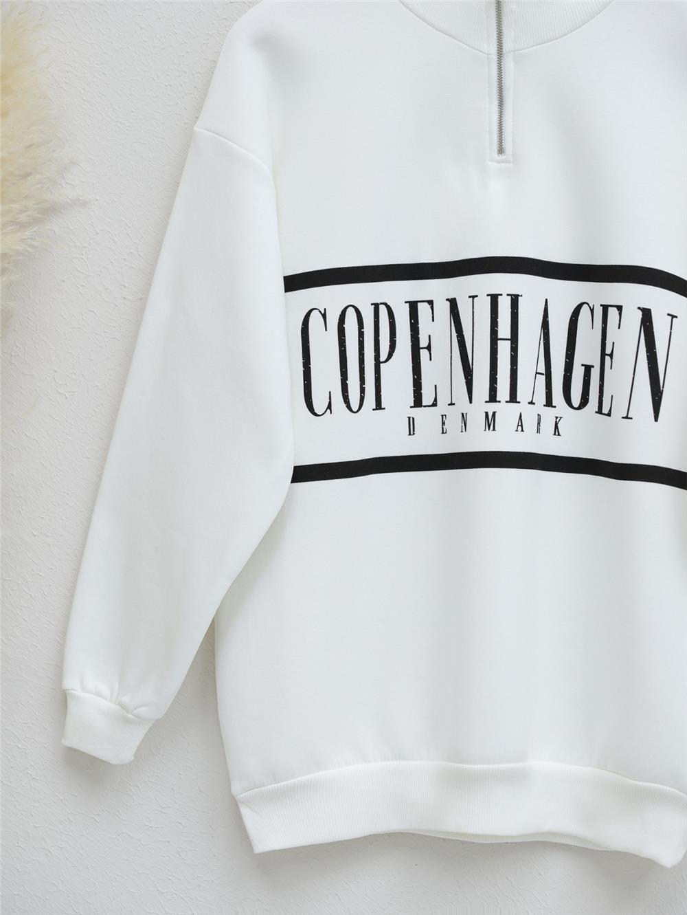 Three String Half Zipper Raised Sweat -White-104-1256-R02