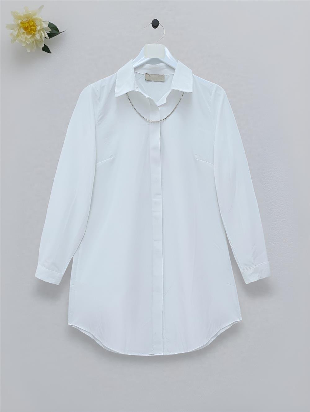 Long Plain Tunic Shirt -White-150-6111-R02