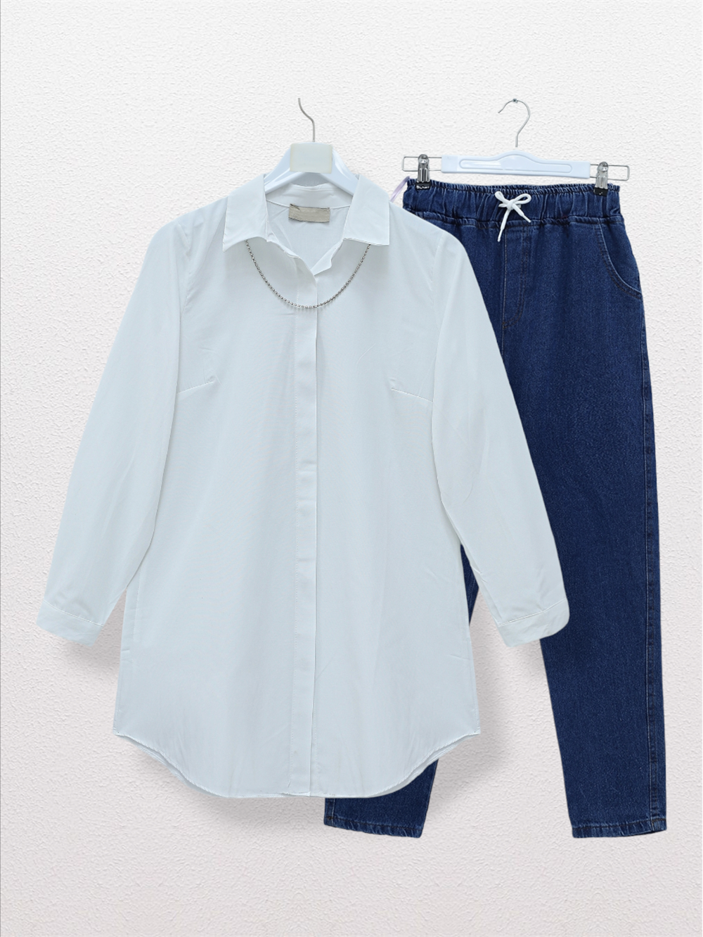 Long Plain Tunic Shirt -White-150-6111-R02