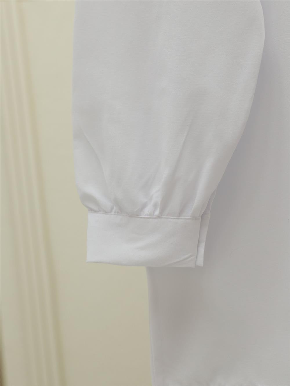 V Yaka Boydan Düğmeli Poplin Gömlek  -Beyaz-120-1603-R02