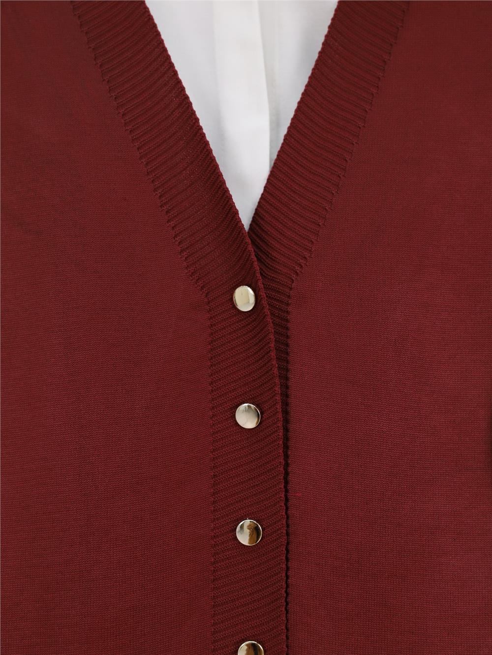 V Yaka Düğmeli Triko Yelek -Bordo-109-9741-R04