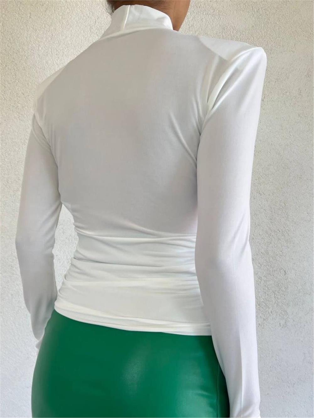 Waisted Double Breasted Model Sandy Blouse -White-358-9256-R02