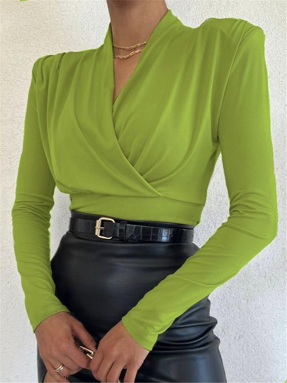 بلوزة ساندي موديل مبطنة بصدر مزدوج -F.Green-358-9256-R67