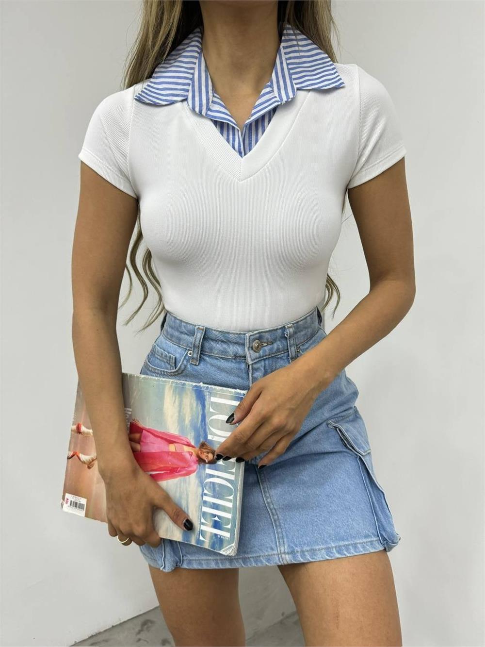Ottoman Collared Blouse -White-358-12415-R02