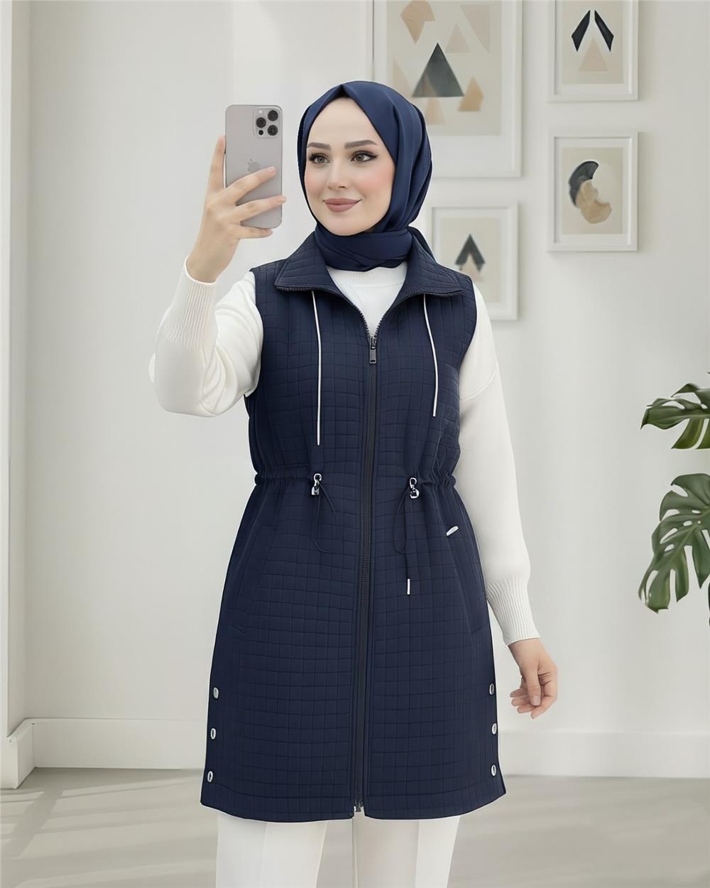 Yakası Bağcıklı Beli Lastikli Cepli Kapitone Yelek -Laci-332-71210-R03