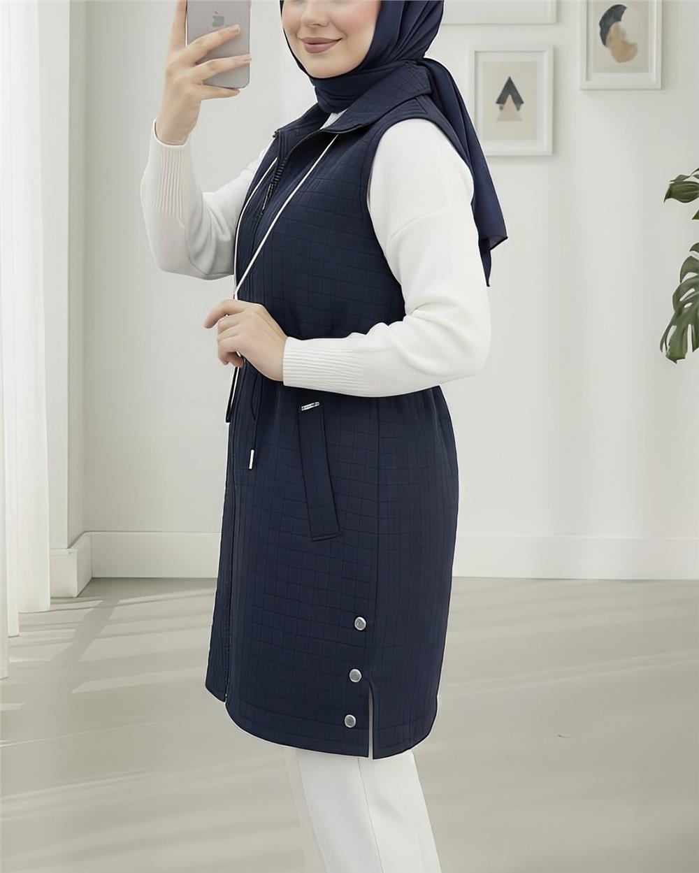 Yakası Bağcıklı Beli Lastikli Cepli Kapitone Yelek -Laci-332-71210-R03